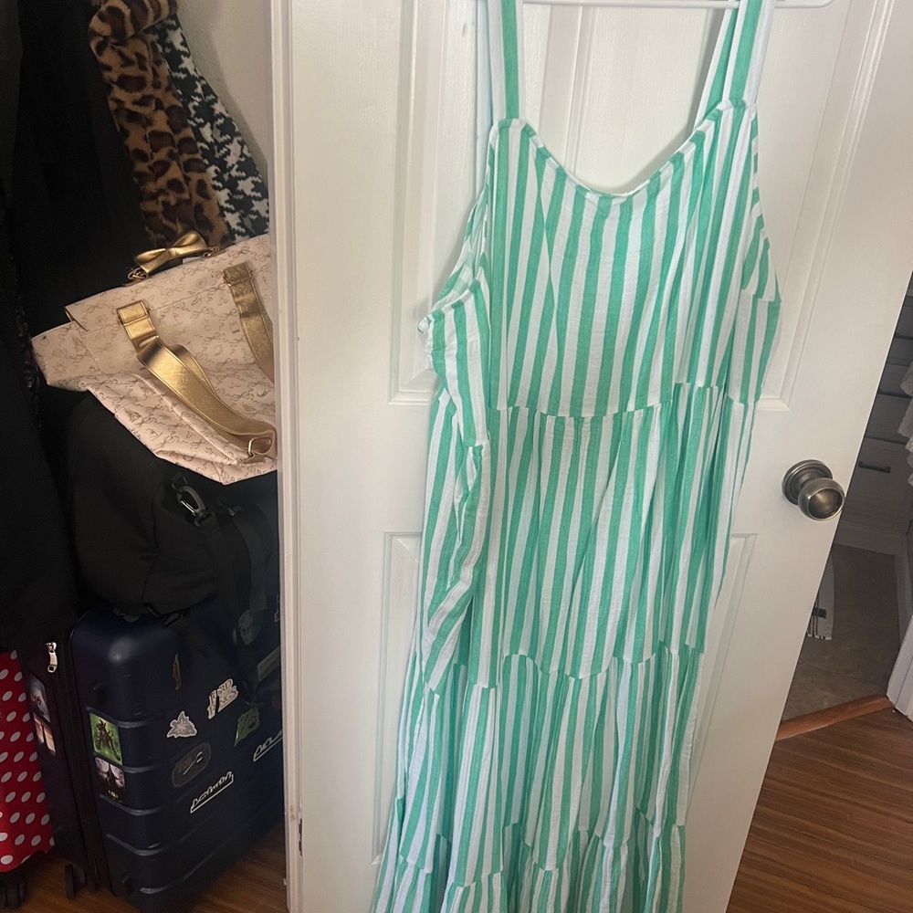 Sonoma Green and White Striped Maxi Dress